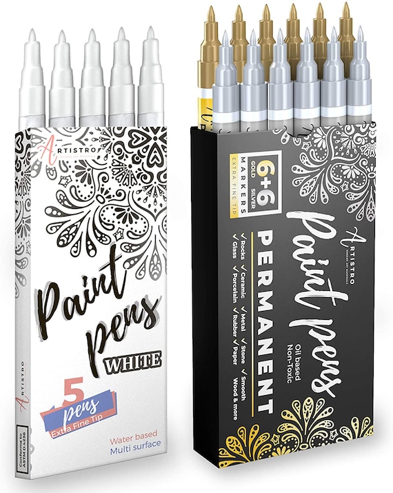 17 stylos à peinture acrylique mignons Artistro 12 or et argent 5 marqueurs  blancs Pointe extra-fine Cadeaux d'artiste pour la peinture rupestre, l'art  du bois et l'art du verre -  France