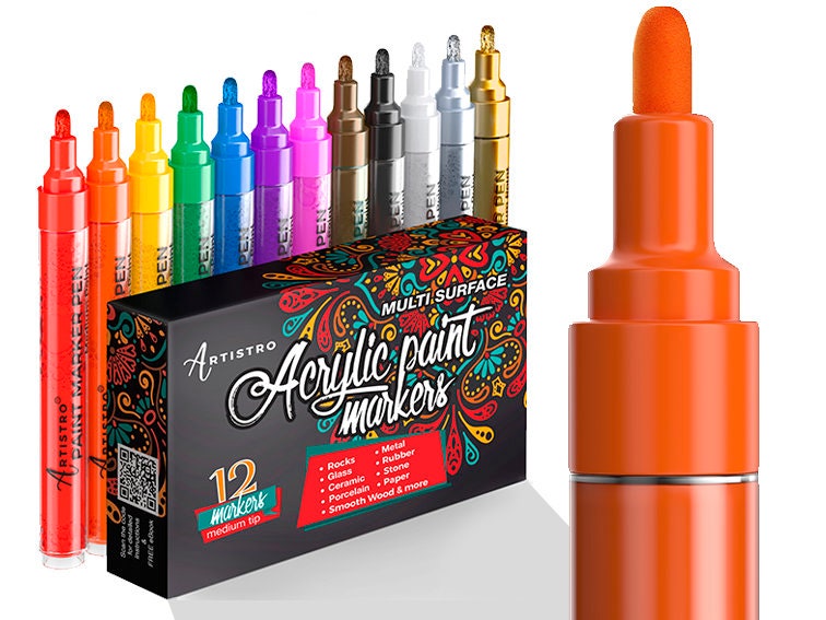 Acheter Ensemble de marqueurs de peinture acrylique 12 couleurs, stylo  marqueur artistique à base d'eau, pointe Fine de 0.7 à 2mm pour l'artisanat  de bricolage