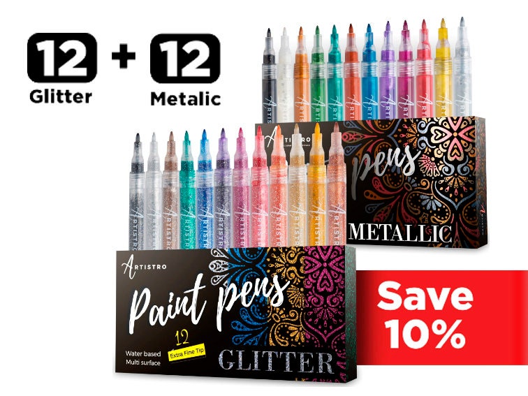 24 stylos à peinture acrylique Artistro 12 marqueurs métalliques 12