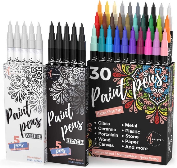 50 Artistro Cute Paint Pens 30 Multicolor 5 White 5 Black Extra Fine Acrylic  Markers for Rock Painting, Family Painting, Kids Craft 
