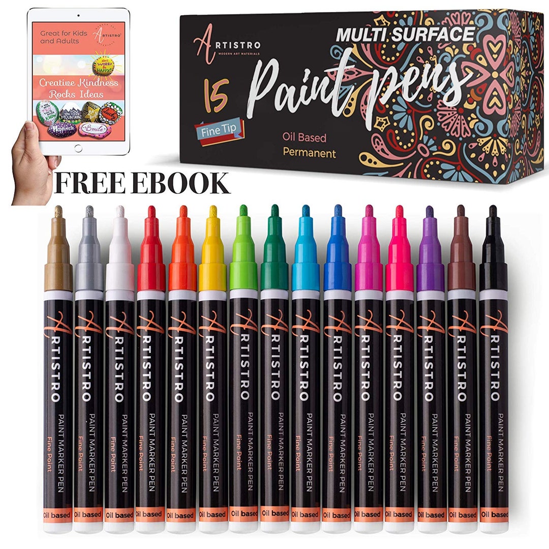 Artistro Oil Based Paint Pens, Fine Tip, 15 Colored Paint Markers, Size: Fine Tip 1-2mm