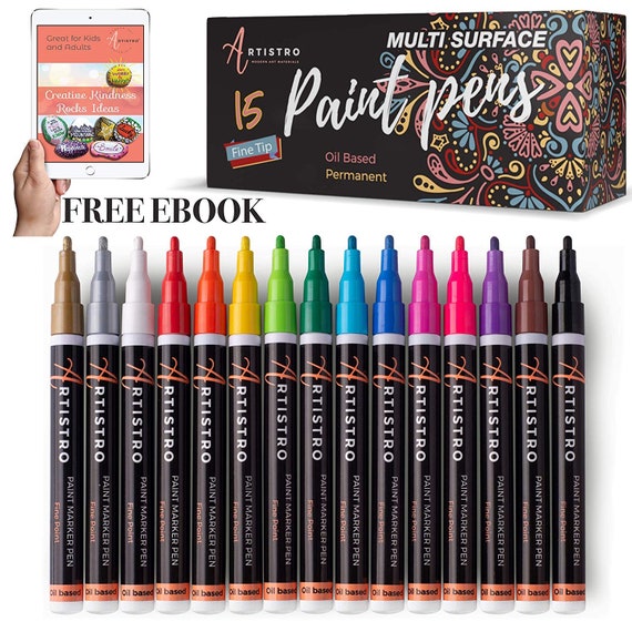 15 Oil Based Paint Pens fine Tip for Rock Painting, Stone, Metal, Ceramic,  Porcelain, Glass, Wood, Fabric, Canvas 