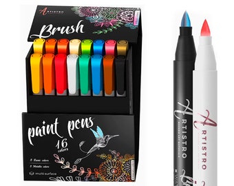Artistro Cute Brush Paint Pens, 8 Metallic & 8 Basic Colors, Paint Art Markers Pen Set for Rock painting, Family painting, Kids craft
