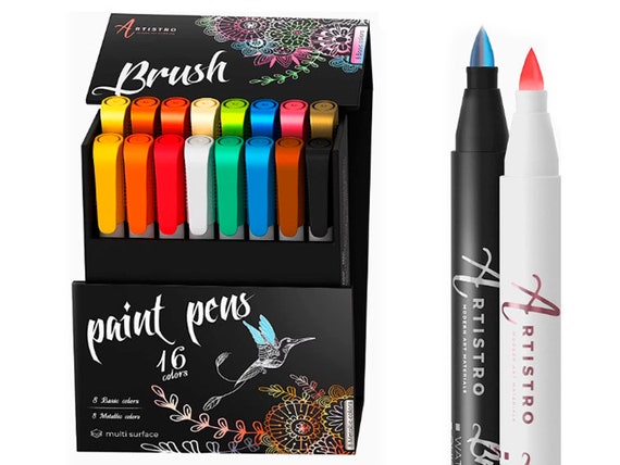 Artistro Cute Brush Paint Pens, 8 Metallic & 8 Basic Colors, Paint