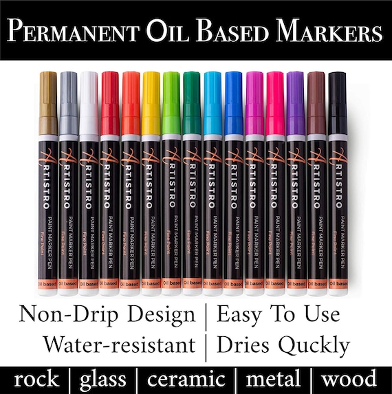 Set of 15 Permanent Oil Based Paint Markers Fine Tip for Rock