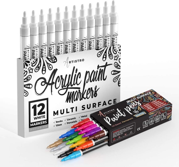 Paint Pens for Rock Painting, Ceramic, Porcelain, Glass, Wood, Fabric,  Canvas. Set of 12 Acrylic Paint Markers Medium Tip 