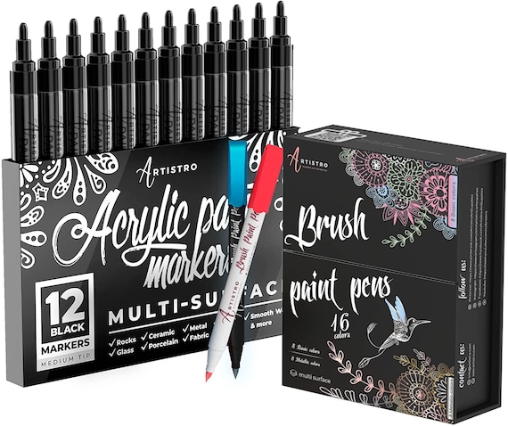12 Acrylic Black Paint Markers medium Tip for DIY Art Project 