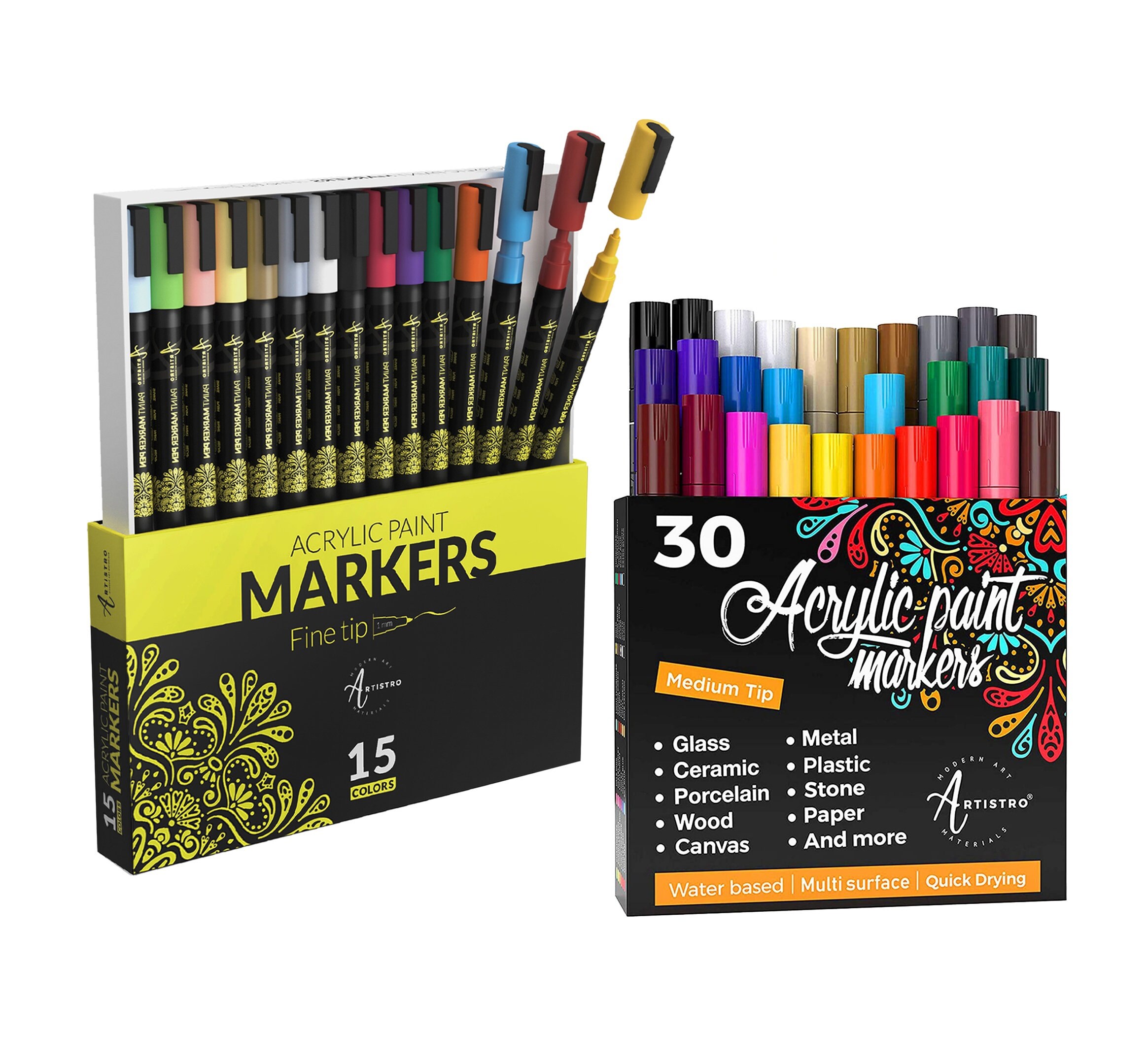 15 Oil Based Paint Pens fine Tip for Rock Painting, Stone, Metal, Ceramic,  Porcelain, Glass, Wood, Fabric, Canvas 