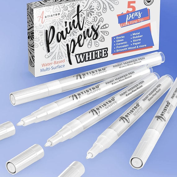 White Paint Pens for Rock Painting, Stone, Ceramic, Glass, Wood. Set of 5  Acrylic Paint Markers White Extra-fine Tip 0.7mm 