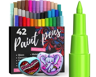 42 Artistro Acrylic Paint Pens – Extra Fine Tip (0.7mm) – Great for Rock Painting, Wood, Ceramic and Glass – 40 Colors + Extra Black&White