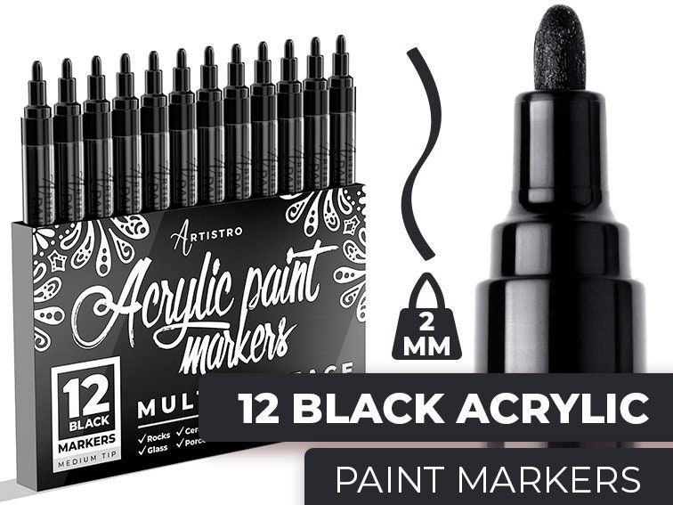 Cute Acrylic Black Paint Pen Black Markers for Rock Painting, Lettering  Wood Art Artist Gifts DIY Projects Set of 12 Pens 