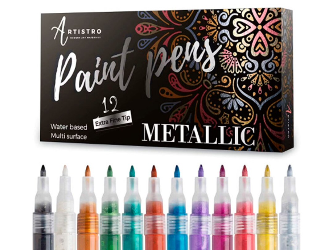 Set of 12 Metallic Acrylic Paint Markers Extra-fine Tip 0.7mm for Rock Painting, Stone, Ceramic