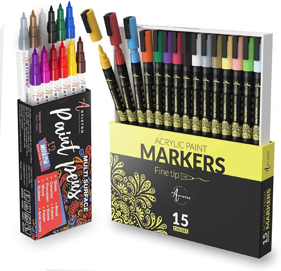 27 ARTISTRO Paint Pens | 12 Extra Fine Tip Metallic Markers + 15 Fine Tip Oil Based Markers