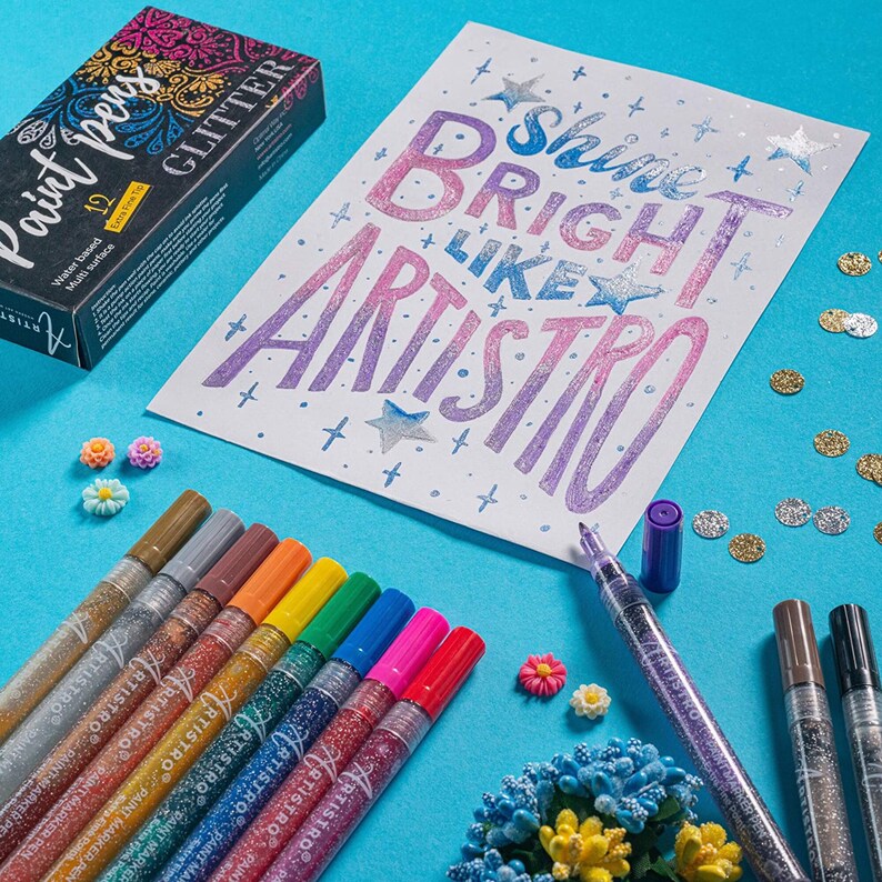 Set of 12 Acrylic Glitter Artistro Paint Markers extrafine Etsy