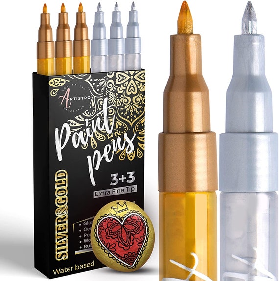 Artistro Set 3 Gold&3 Silver Acrylic Paint Pens and 48 Colors Watercolor in  Portable Box, Bundle for Artists, Kids Craft and Painting Lovers 