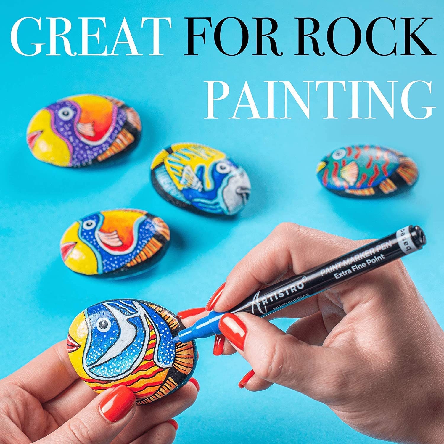 50 Artistro Cute Paint Pens 30 Multicolor 5 White 5 Black Extra Fine  Acrylic Markers for Rock Painting, Family Painting, Kids Craft 