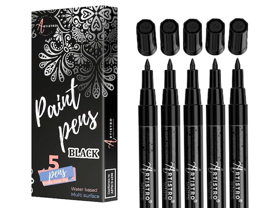 ARTISTRO 12 Black paint markers Medium tip and 5 Acrylic Paint White Marker  Water-based Extra-fine Tip, Bundle for Rock Painting, Stone, Ceramic