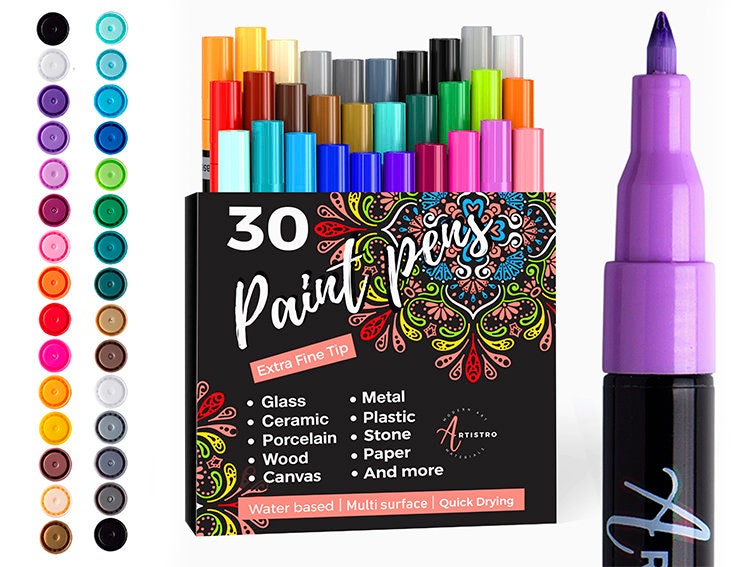 Extra fine tip acrylic paint pens - Set of 30 ultra fine paint pens