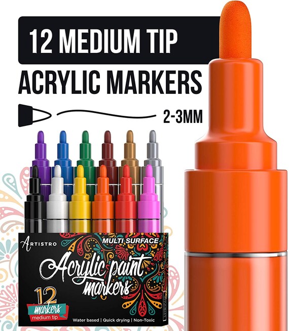 Set of 15 Permanent Oil Based Paint Markers Fine Tip for Rock