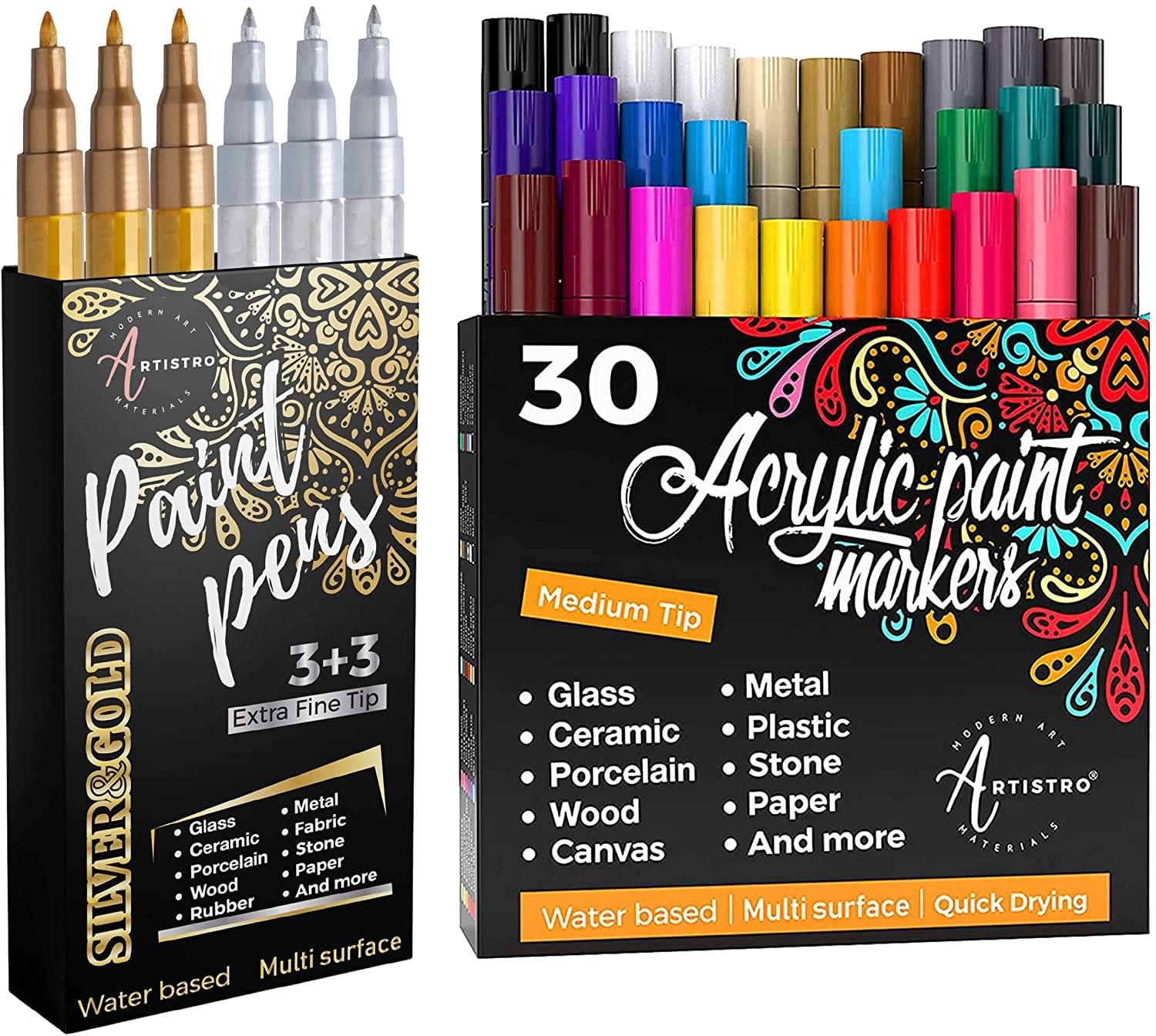 Pintar Premium Acrylic Paint Pens - 3 Gold & 3 Silver(6-pack) Extra Fine  Tip(0.7) Rock Painting, Wood, Paper, Fabric, Craft Supplies, Diy Project :  Target