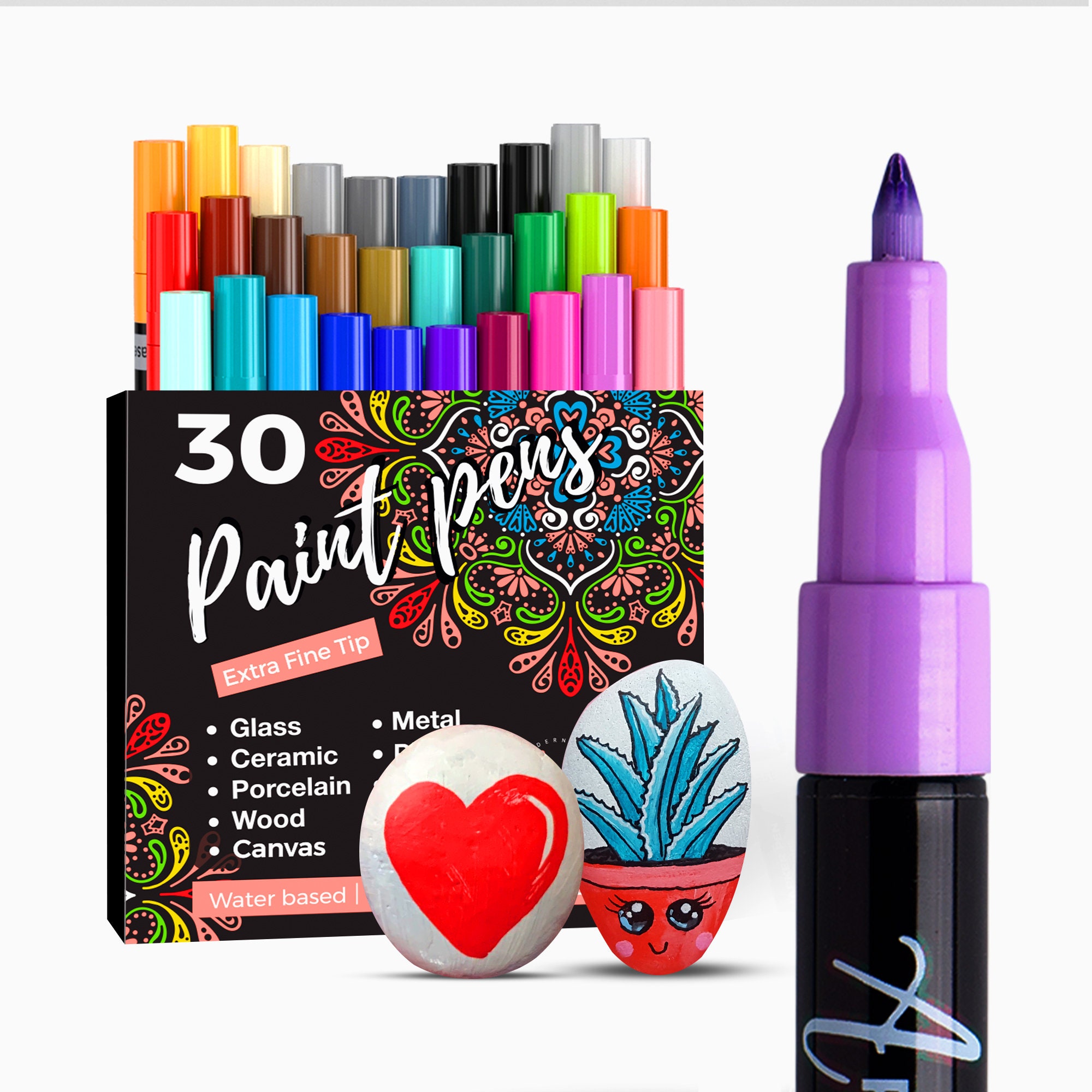 PINTAR Premium Acrylic Paint Pens - Fine Tip Pens For Rock Painting,  Ceramic Glass, Wood, Paper, Fabric & Porcelain (35 colors)