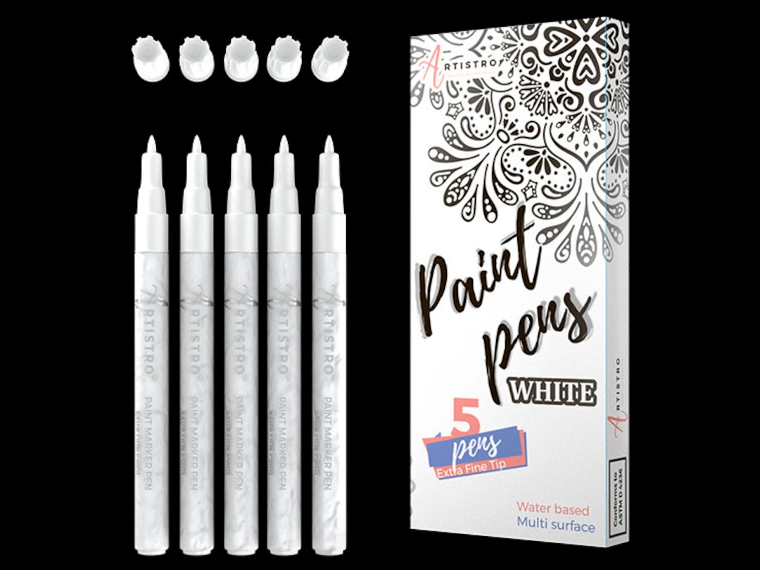 White Paint Pens for Rock Painting, Stone, Ceramic, Glass, Wood. Set of