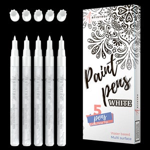 White Paint pens for Rock Painting, Stone, Ceramic, Glass, Wood. Set of 5 Acrylic Paint Markers White Extra-fine tip 0.7mm