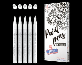 White Paint pens for Rock Painting, Stone, Ceramic, Glass, Wood. Set of 5 Acrylic Paint Markers White Extra-fine tip 0.7mm
