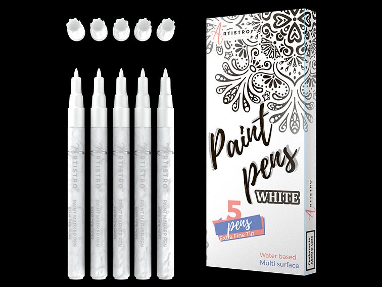  ARTISTRO White Paint Pen for Rock Painting, Stone, Ceramic,  Glass, Wood, Tire, Fabric, Metal, Canvas. Set of 5 Acrylic Paint White  Marker Water-based Extra-fine Tip : Arts, Crafts & Sewing