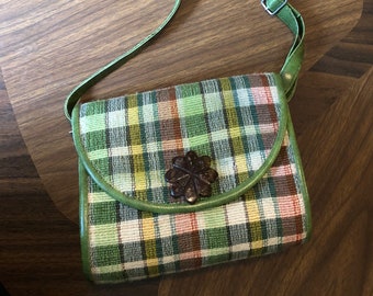 red and green plaid purse