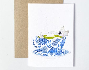 Koala Tea Blank Card: Floral Australian Greeting Card