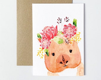 Floral Wombat Card: Australian Animal Greeting Card