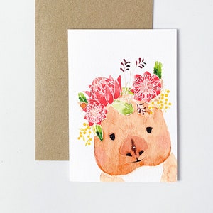 Wombat Card | Blank Card Floral | Illustrated Greeting Card | Handmade Greeting Cards and Envelopes