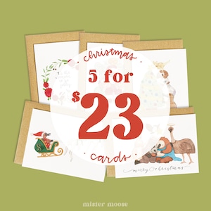 Cartes de Noël 5 Set | Carte de Noël australienne | Carte aquarelle | Kangourou | Carte de vœux unique | Cartes durables