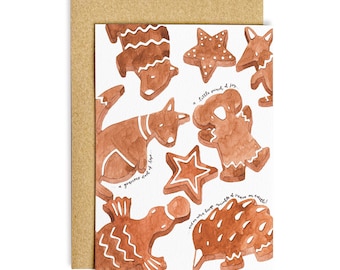 Aussie Christmas Gingerbread Card: Australian Animal Watercolor Art