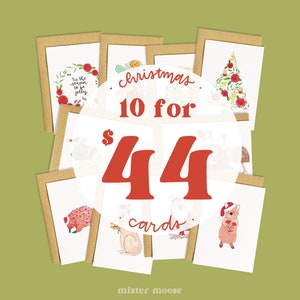 Cartes de Noël 10 Set | Carte de Noël australienne | Carte aquarelle | Kangourou | Carte de vœux unique | Cartes durables