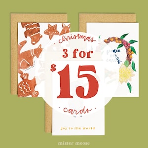 Jeu de 3 cartes de Noël | Carte de Noël australienne | Carte aquarelle | Kangourou | Carte de vœux unique | Cartes durables