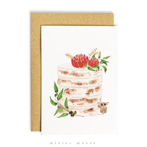 Carte d'anniversaire australienne | Opossum pygmée | Carte de gâteau | Carte de vœux illustrée | Cartes de vœux et enveloppes faites à la main