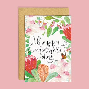 Bloemen Inheemse Australische Moederdagkaart | Kaart voor mama | Moeders geschenken | Geïllustreerde wenskaart | Handgemaakte wenskaarten en enveloppen