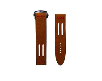 Handmade Luxury Leather Watch Band - Stainless Steel Deployant Buckle - For Wrist Watches