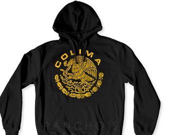 Colima Hoodie Golden Mexican Eagle Black Colima Sweatshirt Mexico State S M L 2XL