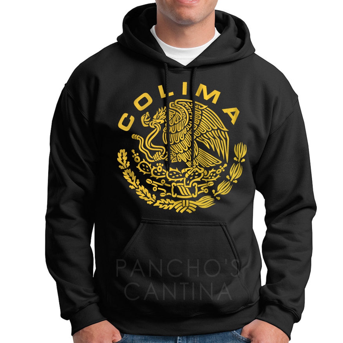 Colima Hoodie Golden Mexican Eagle Black Colima Sweatshirt Mexico State ...