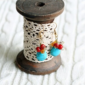 Turquoise bead earrings. Cluster earrings for women. Gemstone earrings. Gift for her. USA made.