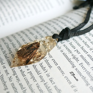 Real Moth Resin Necklace: Nature Souvenir, Leather. Handmade in USA.
