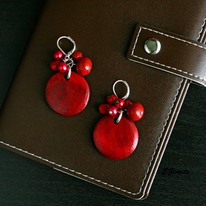Wooden burgundy earrings. Red bead earrings for women. Wooden earrings for her.