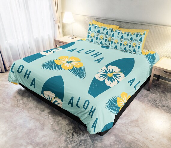 Surfboard Aloha Bedding Hawaiiansurfboard Duvet Aloha Etsy