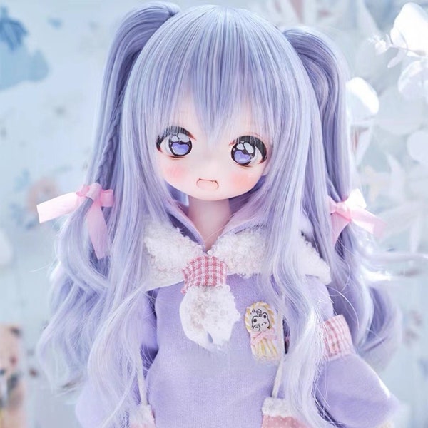 1/3 1/4 1/6 Bjd Cosplay Curly Hair,Double ponytails with Bowknot Braid Wig for BJD MDD SD Doll,Dolls Accessories