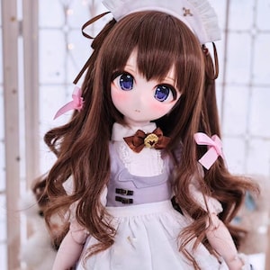 1/3 1/4 1/6 Bjd Cosplay Curly Hair,Double ponytails with Bowknot Braid Wig for BJD MDD SD Doll,Dolls Accessories Brown