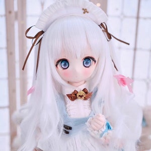 1/3 1/4 1/6 Bjd Cosplay Curly Hair,Double ponytails with Bowknot Braid Wig for BJD MDD SD Doll,Dolls Accessories White