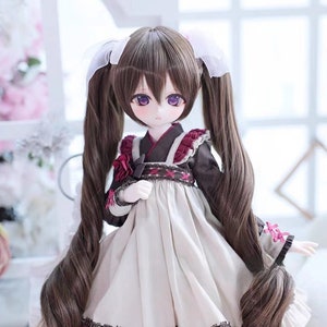 1/3 BJD Girl Cosplay Hatsune Long Wavy Hair,Wig with two ponytails for Bjd DD MDD Doll,Dolls Accessories